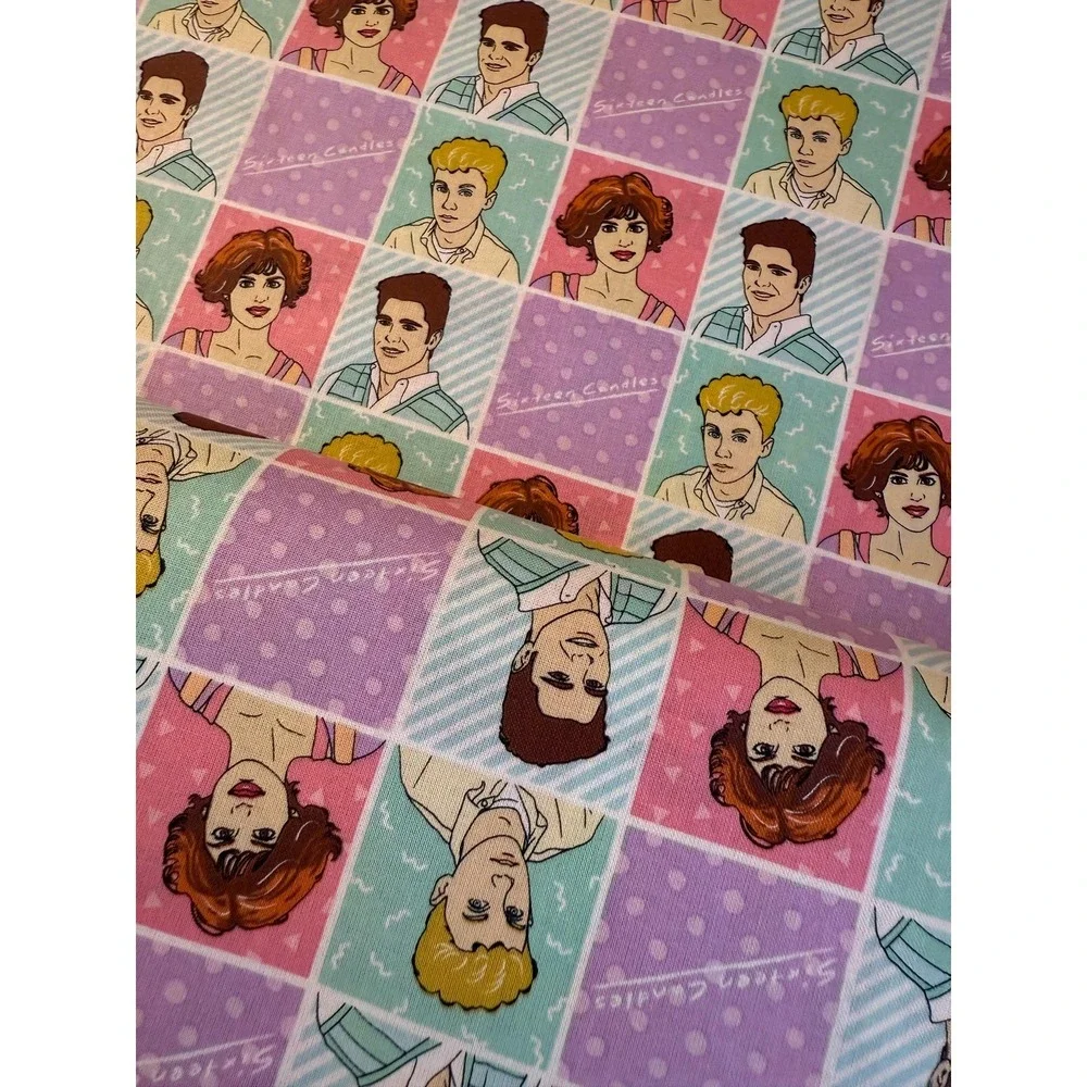 Sixteen Candles 100% Cotton Material pink blue purple 80s yard -READ DESCRIPTION